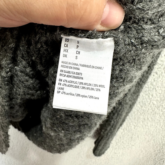 American Eagle Sweater Men Small Gray Mock Neck Wool Blend Chunky Preppy Minimal - Picture 5 of 7